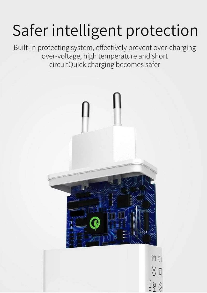 15W LED-Anzeige 3 USB-Handy-Ladegerät für iPhone Samsung Tragbarer Universal-Schnellladeadapter für USB-Steckdosen EU