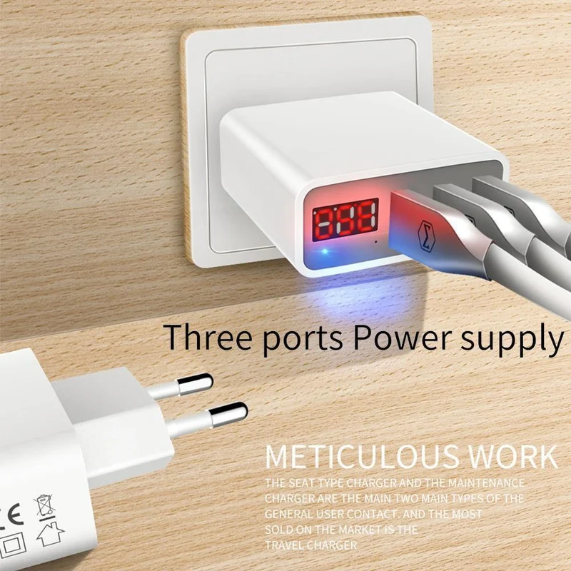 15W LED-Anzeige 3 USB-Handy-Ladegerät für iPhone Samsung Tragbarer Universal-Schnellladeadapter für USB-Steckdosen EU