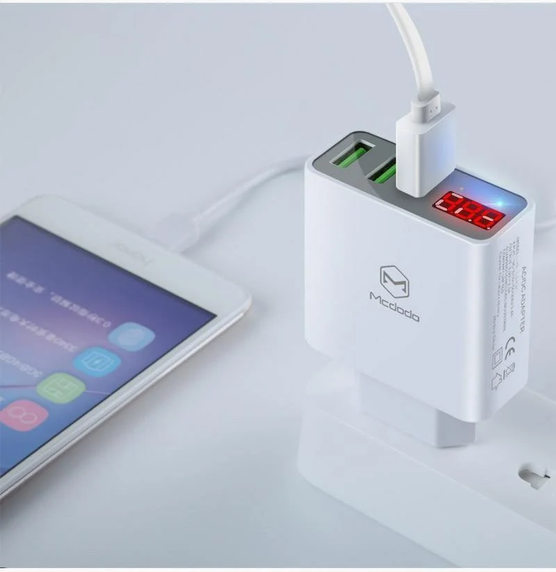 15W LED-Anzeige 3 USB-Handy-Ladegerät für iPhone Samsung Tragbarer Universal-Schnellladeadapter für USB-Steckdosen EU