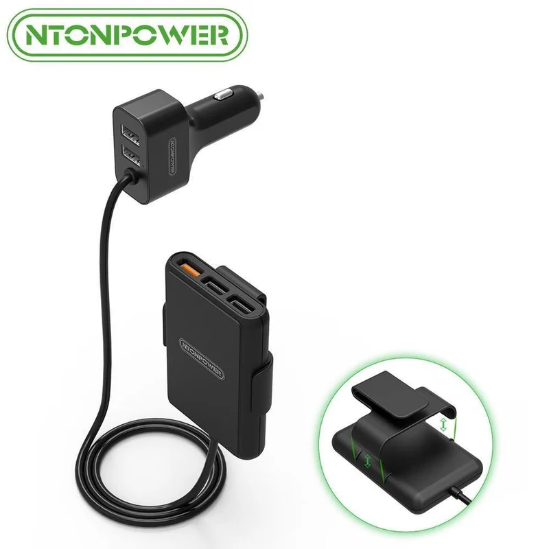 5-Anschlüsse USB QC 3.0-Autoladegerät mit 1.8m-Verlängerungskabel mit abnehmbarem Clip für Tablet-GPS-Autoladegerät