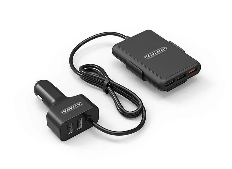 5-Anschlüsse USB QC 3.0-Autoladegerät mit 1.8m-Verlängerungskabel mit abnehmbarem Clip für Tablet-GPS-Autoladegerät