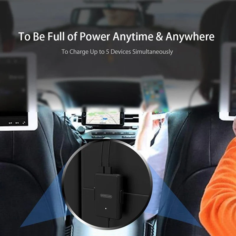 5-Anschlüsse USB QC 3.0-Autoladegerät mit 1.8m-Verlängerungskabel mit abnehmbarem Clip für Tablet-GPS-Autoladegerät