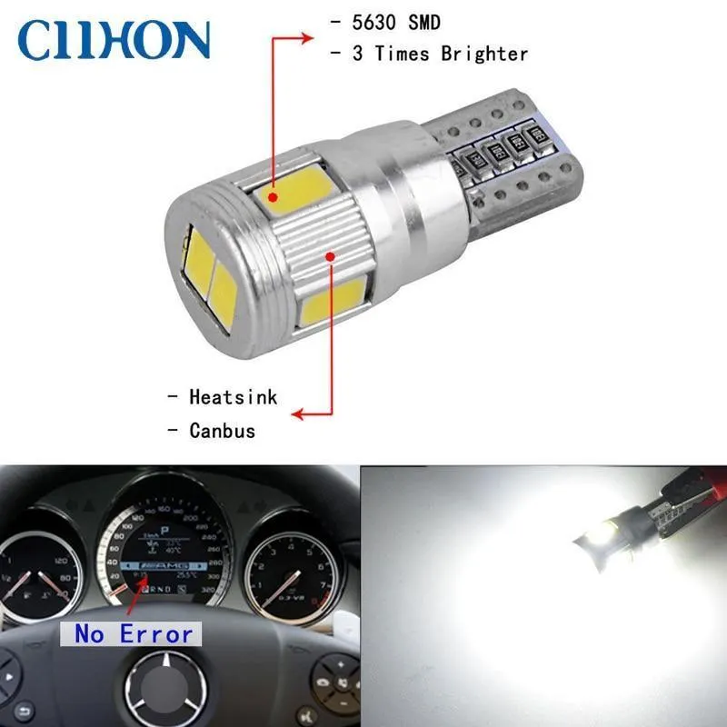 6 stücke T10 LED Birne W5W LED Lampe Auto Innen Beleuchtung Super Helle 3W 6 LED 5630 SMD 194 168 12V 6000K Weiß