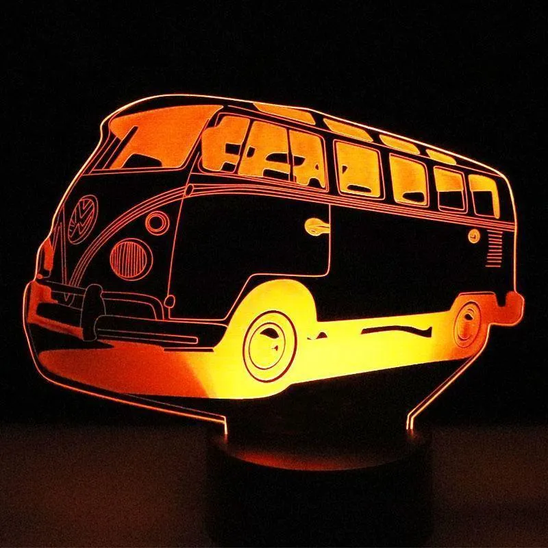 3D LED Nachtlicht Bunte Autobus Bus Auto mit 7 Farben Licht für Hauptdekoration Lampe Erstaunliche Visualisierung Optische Täuschung