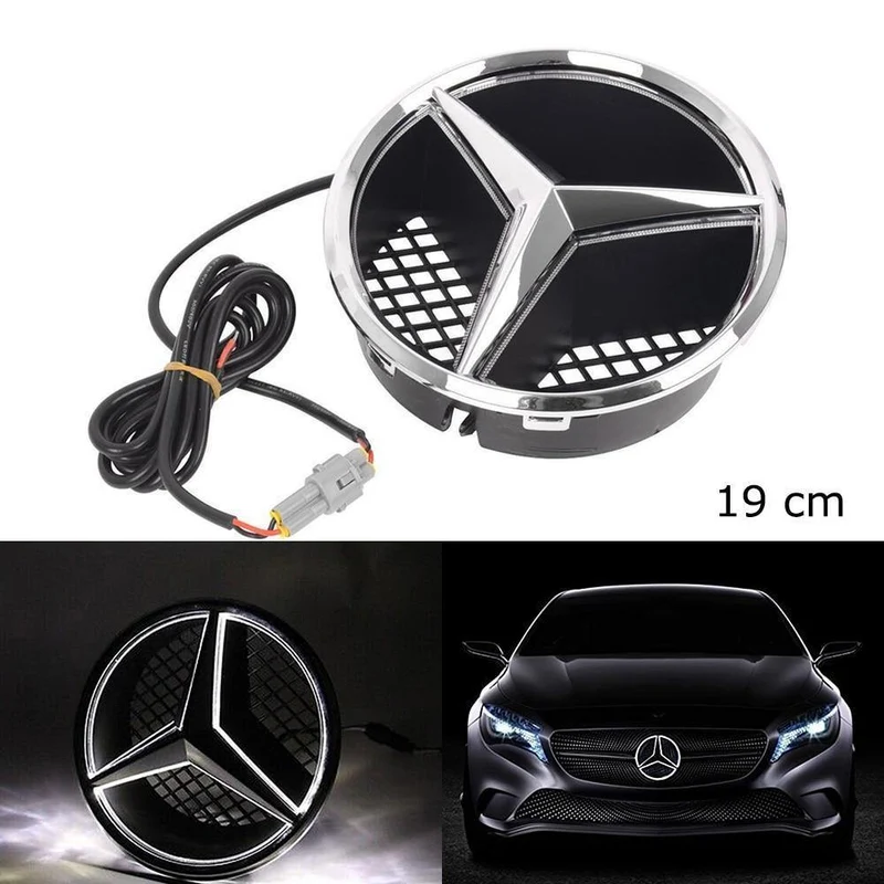 Auto-LED-Licht, Kühlergrill, Stern-Logo, Emblem, für Mercedes Benz, Kühlerfigur, Emblem, Größe 19 cm, zum Einstecken