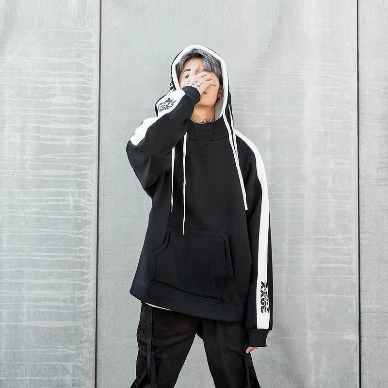 BF Oversize Hoodie Streetwear Hip Hop Rot Schwarz Double Herren Hoodies
