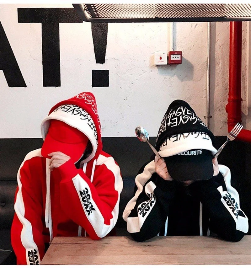 BF Oversize Hoodie Streetwear Hip Hop Rot Schwarz Double Herren Hoodies