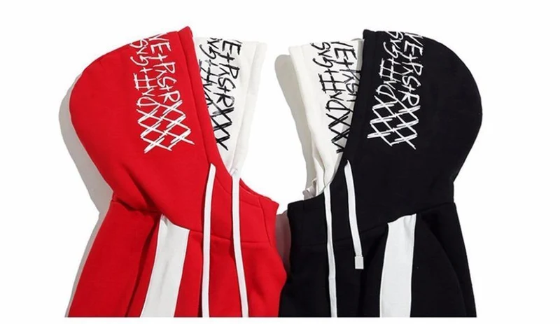 BF Oversize Hoodie Streetwear Hip Hop Rot Schwarz Double Herren Hoodies
