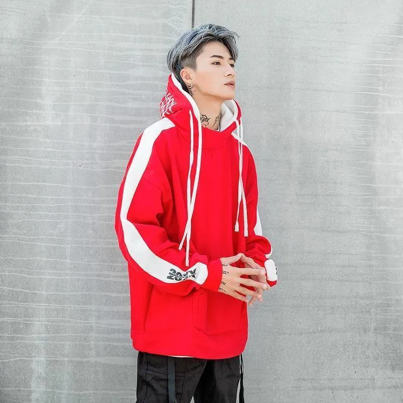 BF Oversize Hoodie Streetwear Hip Hop Rot Schwarz Double Herren Hoodies