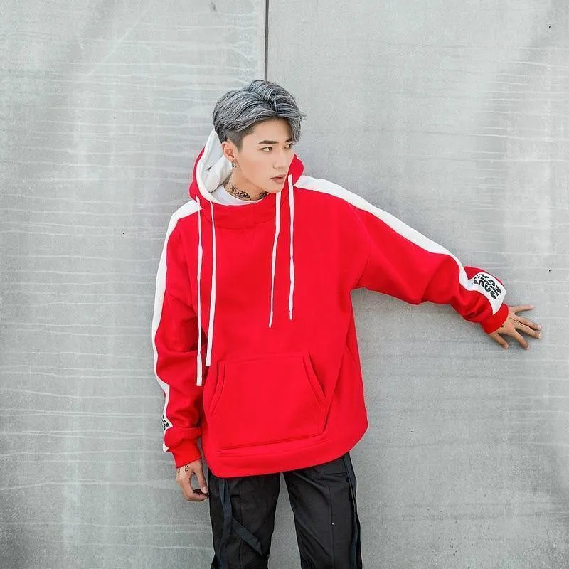 BF Oversize Hoodie Streetwear Hip Hop Rot Schwarz Double Herren Hoodies