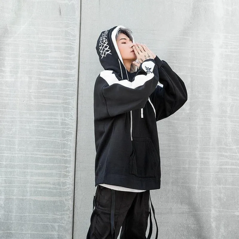 BF Oversize Hoodie Streetwear Hip Hop Rot Schwarz Double Herren Hoodies