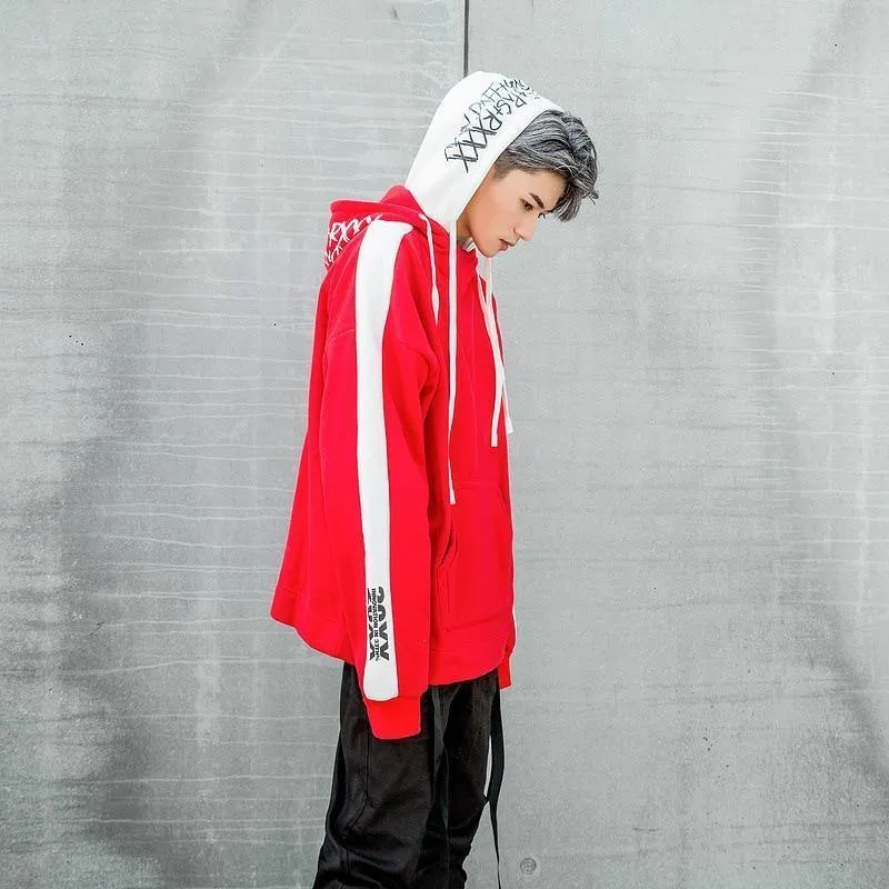 BF Oversize Hoodie Streetwear Hip Hop Rot Schwarz Double Herren Hoodies