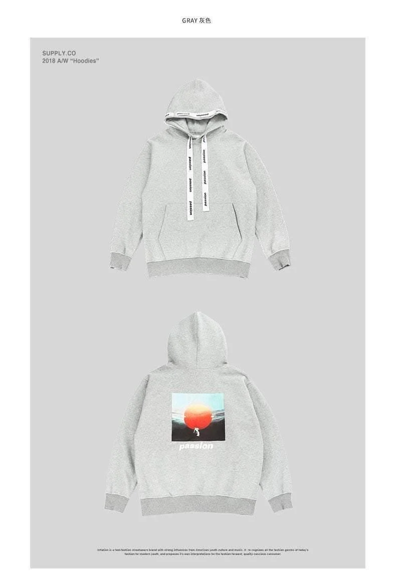 Passio Brief gedruckt Kordelzug Hoodies Streetwear Hip Hop Hoody Herren Hoodies und Sweatshirts High Street