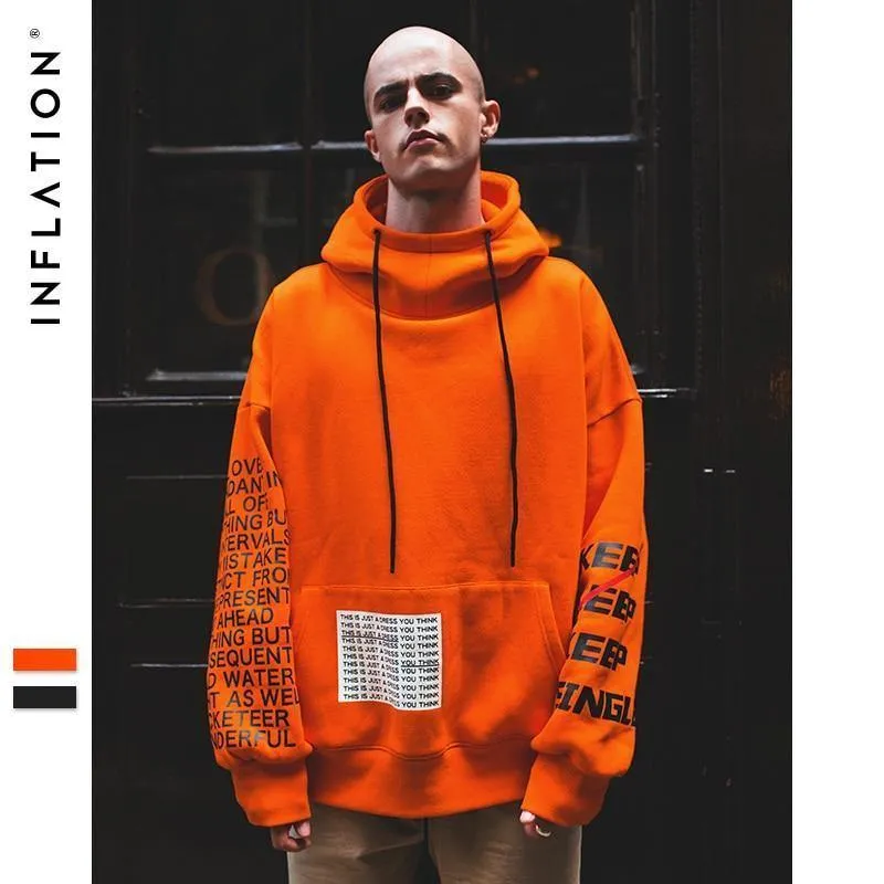 Übergroße Brief Ärmel Kordelzug Hoodies 2018 Herbst Und Winter Marke Sweatshirts Männer Lose Streetwear