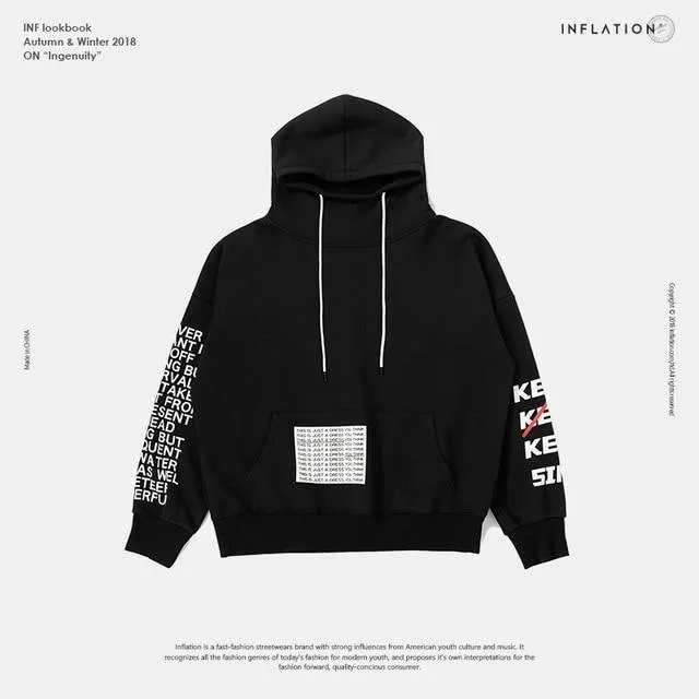 Übergroße Brief Ärmel Kordelzug Hoodies 2018 Herbst Und Winter Marke Sweatshirts Männer Lose Streetwear