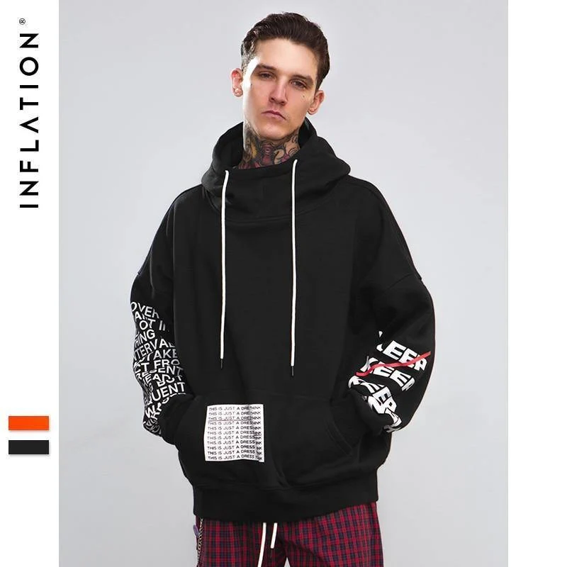 Übergroße Brief Ärmel Kordelzug Hoodies 2018 Herbst Und Winter Marke Sweatshirts Männer Lose Streetwear