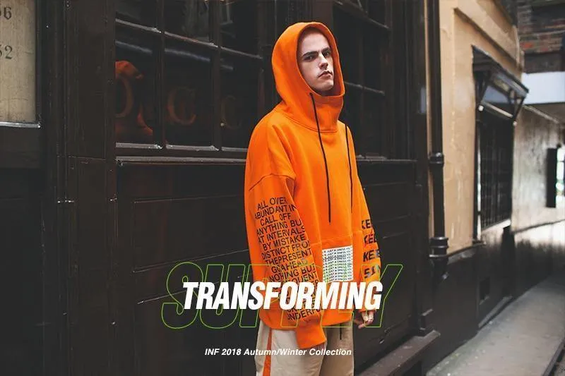 Übergroße Brief Ärmel Kordelzug Hoodies 2018 Herbst Und Winter Marke Sweatshirts Männer Lose Streetwear