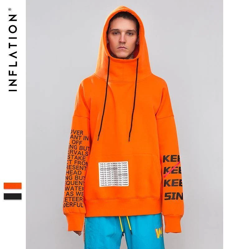 Übergroße Brief Ärmel Kordelzug Hoodies 2018 Herbst Und Winter Marke Sweatshirts Männer Lose Streetwear