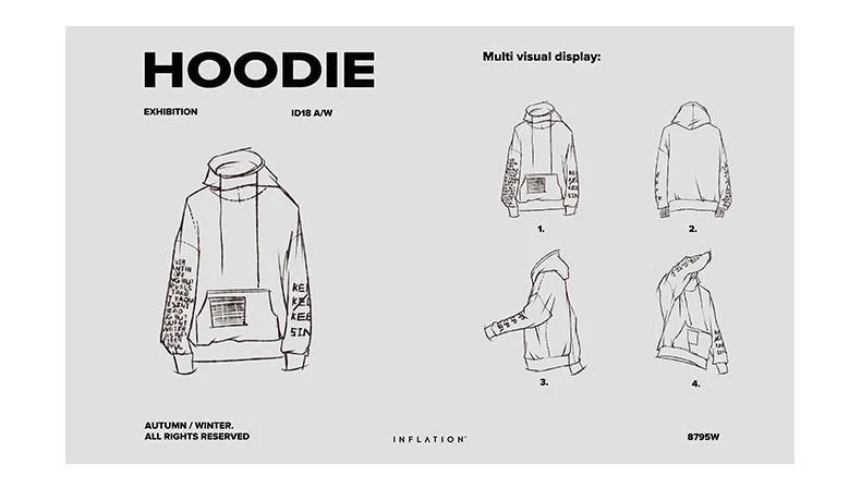Übergroße Brief Ärmel Kordelzug Hoodies 2018 Herbst Und Winter Marke Sweatshirts Männer Lose Streetwear