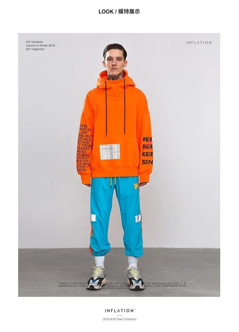 Übergroße Brief Ärmel Kordelzug Hoodies 2018 Herbst Und Winter Marke Sweatshirts Männer Lose Streetwear
