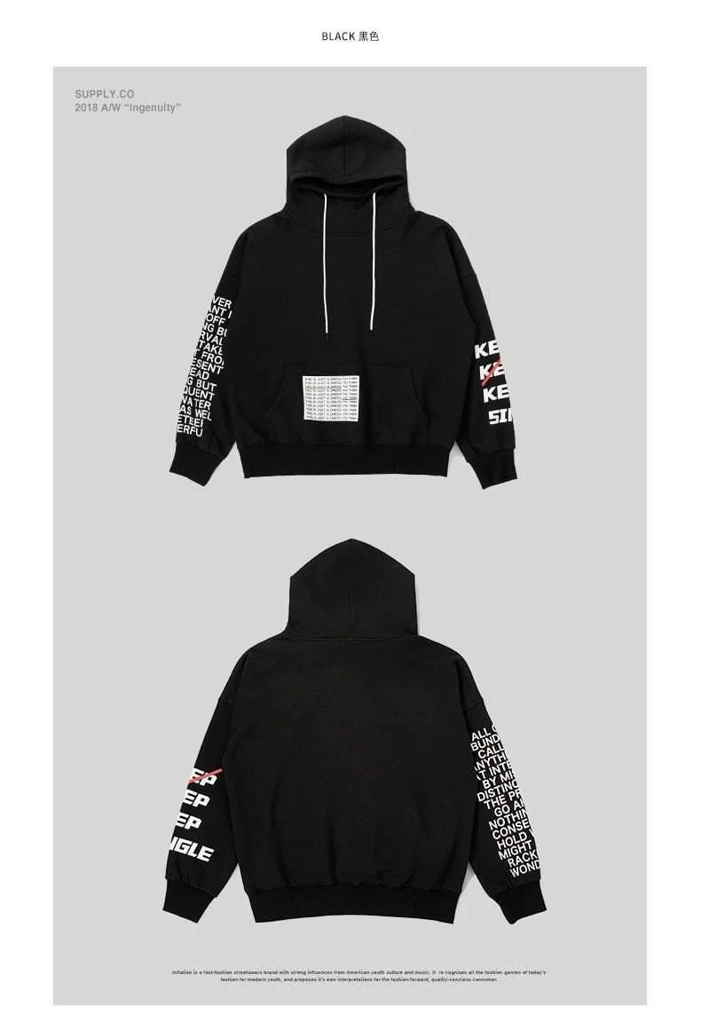 Übergroße Brief Ärmel Kordelzug Hoodies 2018 Herbst Und Winter Marke Sweatshirts Männer Lose Streetwear