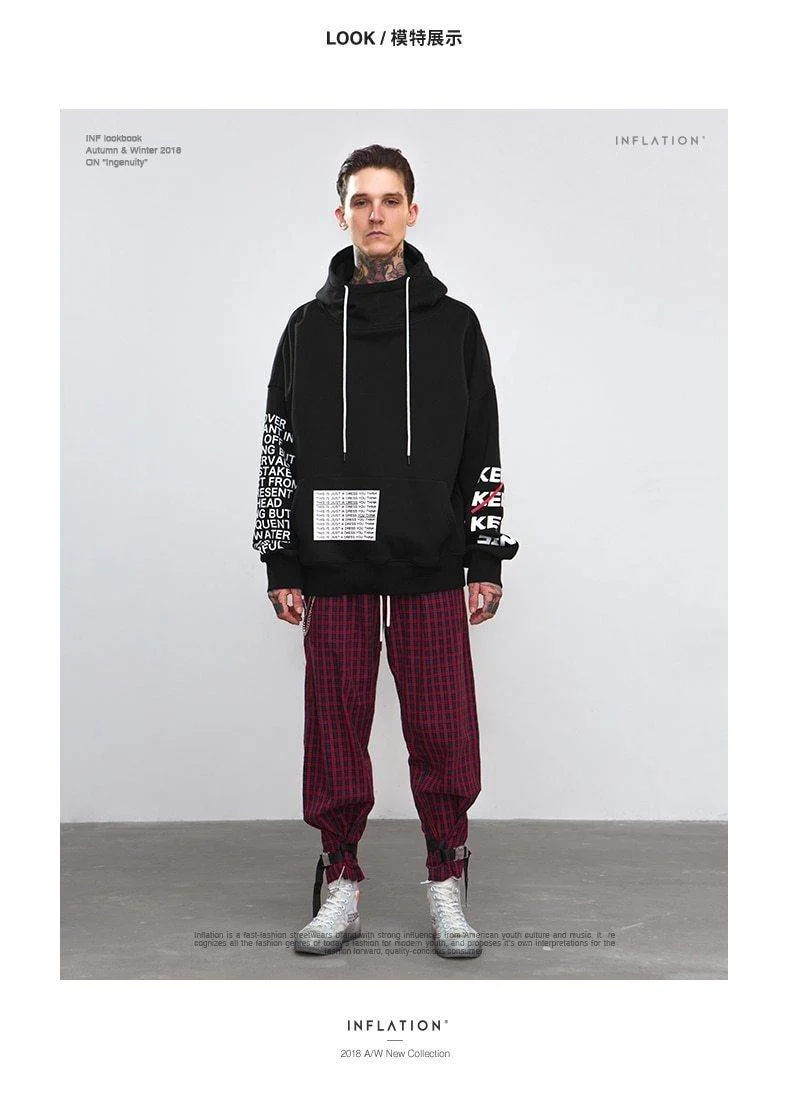 Übergroße Brief Ärmel Kordelzug Hoodies 2018 Herbst Und Winter Marke Sweatshirts Männer Lose Streetwear