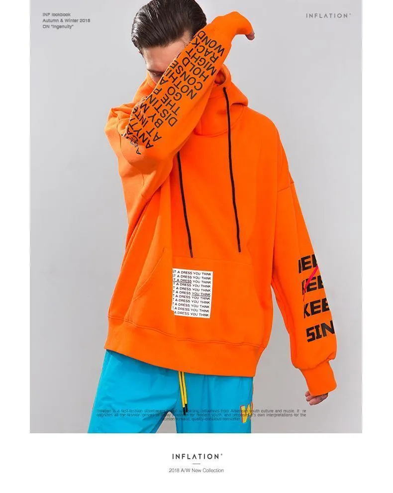Übergroße Brief Ärmel Kordelzug Hoodies 2018 Herbst Und Winter Marke Sweatshirts Männer Lose Streetwear