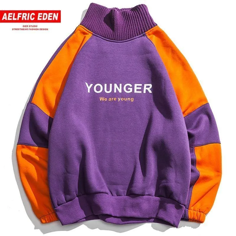 Mode Brief gedruckt Patchwork Pullover Fleece Sweatshirts Männer adrette Streetwear Hip Hop Hoodies