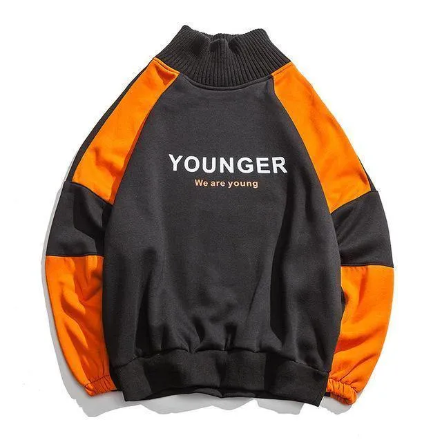 Mode Brief gedruckt Patchwork Pullover Fleece Sweatshirts Männer adrette Streetwear Hip Hop Hoodies