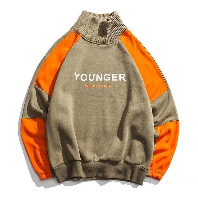 Mode Brief gedruckt Patchwork Pullover Fleece Sweatshirts Männer adrette Streetwear Hip Hop Hoodies