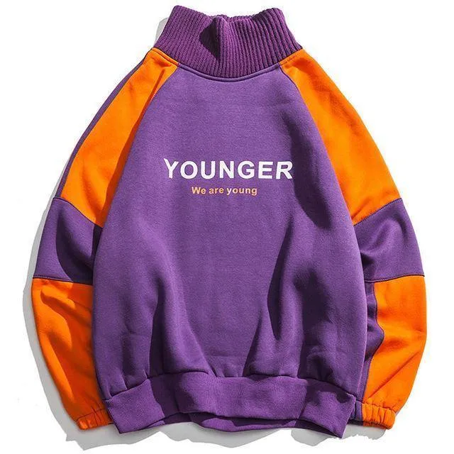 Mode Brief gedruckt Patchwork Pullover Fleece Sweatshirts Männer adrette Streetwear Hip Hop Hoodies