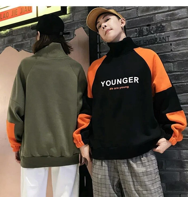 Mode Brief gedruckt Patchwork Pullover Fleece Sweatshirts Männer adrette Streetwear Hip Hop Hoodies