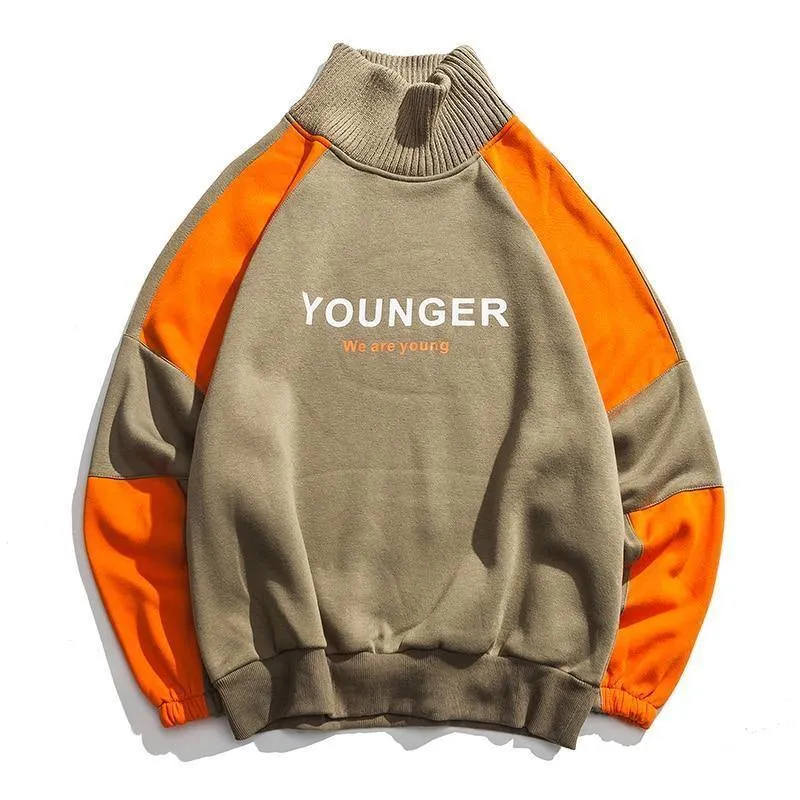 Mode Brief gedruckt Patchwork Pullover Fleece Sweatshirts Männer adrette Streetwear Hip Hop Hoodies
