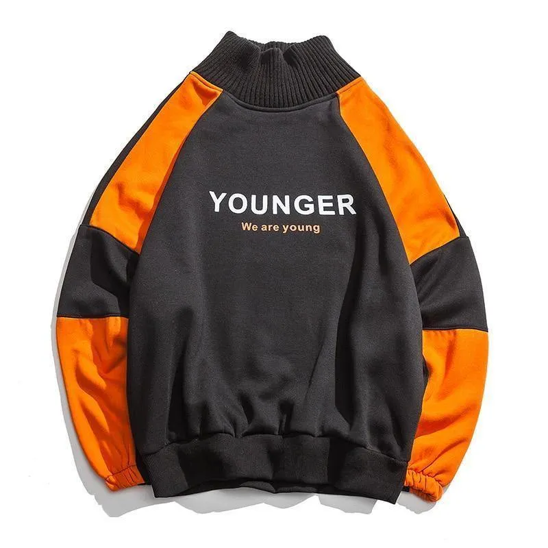 Mode Brief gedruckt Patchwork Pullover Fleece Sweatshirts Männer adrette Streetwear Hip Hop Hoodies