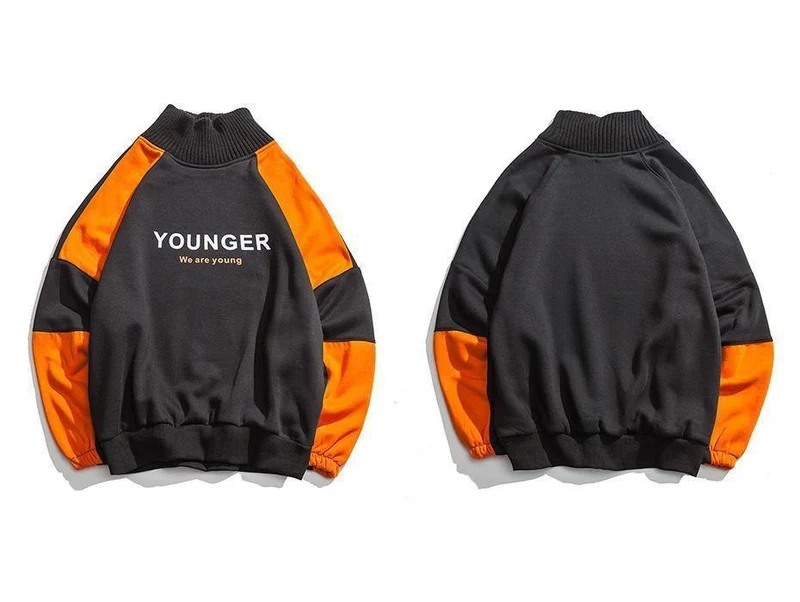 Mode Brief gedruckt Patchwork Pullover Fleece Sweatshirts Männer adrette Streetwear Hip Hop Hoodies
