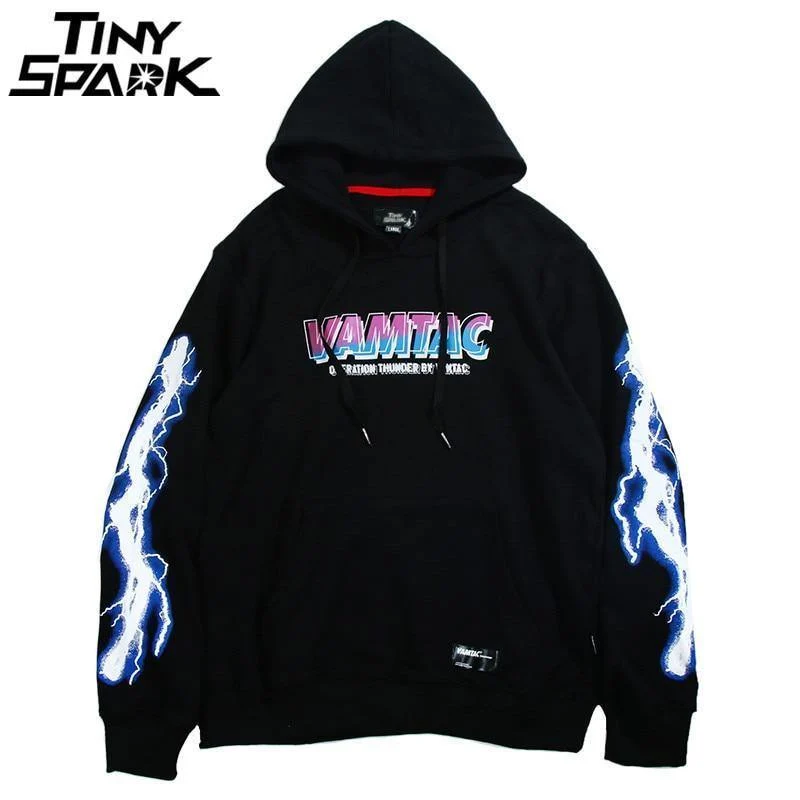 Hip Hop Männer Hoodie Sweatshirt Cool Lightning 3D Druck Harajuku Hoodie Streetwear Casual Schwarz