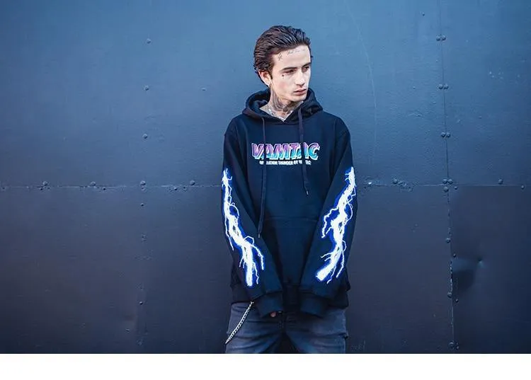 Hip Hop Männer Hoodie Sweatshirt Cool Lightning 3D Druck Harajuku Hoodie Streetwear Casual Schwarz