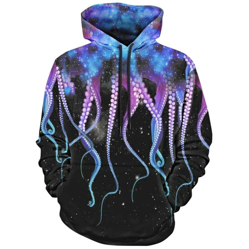 Mode 3d Sweatshirts mit Hut Kängurutasche Octopus Claw Galaxy Print Kordelzug Hoodie