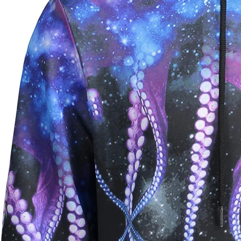 Mode 3d Sweatshirts mit Hut Kängurutasche Octopus Claw Galaxy Print Kordelzug Hoodie
