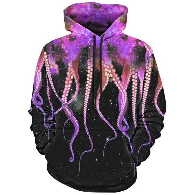 Mode 3d Sweatshirts mit Hut Kängurutasche Octopus Claw Galaxy Print Kordelzug Hoodie