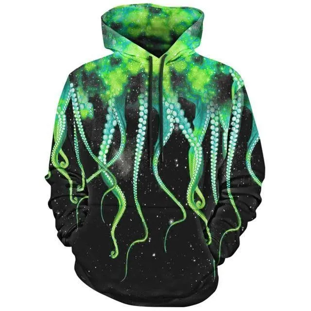 Mode 3d Sweatshirts mit Hut Kängurutasche Octopus Claw Galaxy Print Kordelzug Hoodie