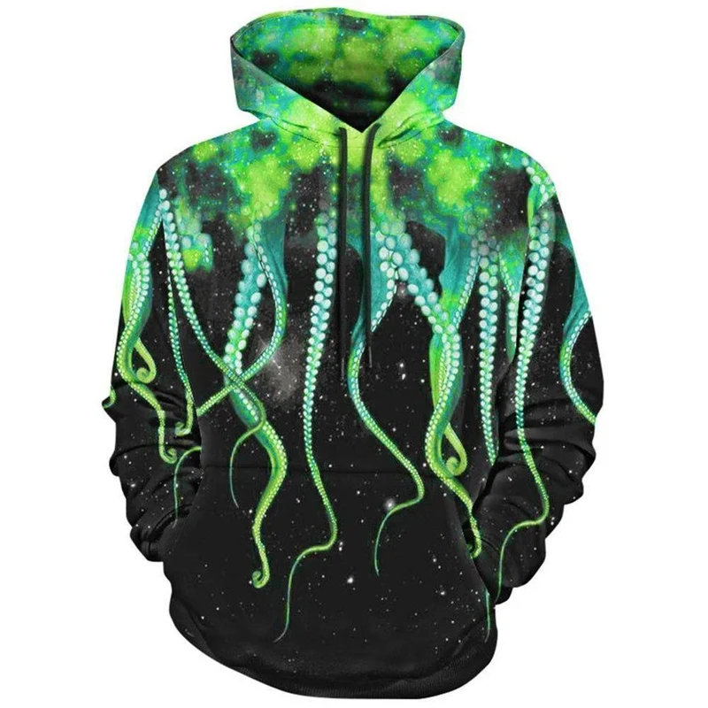 Mode 3d Sweatshirts mit Hut Kängurutasche Octopus Claw Galaxy Print Kordelzug Hoodie