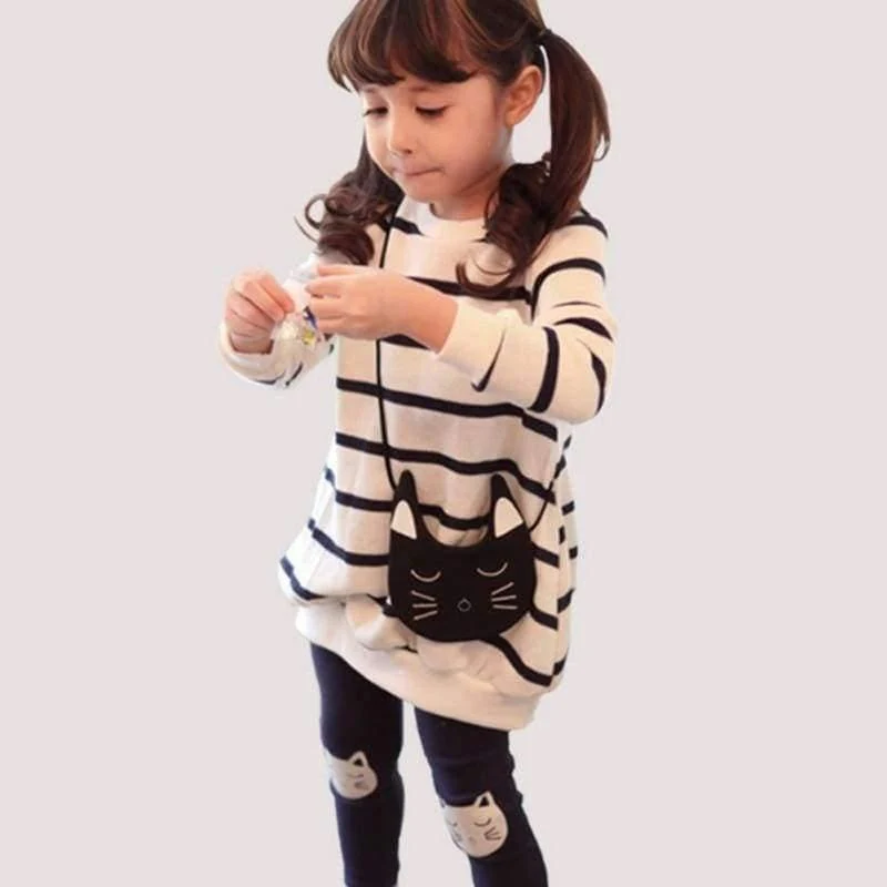 Herbst Winter Mädchen Kleidung Set Teenager Mädchen Kleidung Sets Streifen T-Shirt + Hose 2pcs Kinder Mädchen Sport Anzug Kinderkleidung