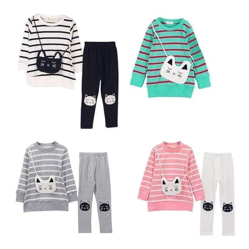Herbst Winter Mädchen Kleidung Set Teenager Mädchen Kleidung Sets Streifen T-Shirt + Hose 2pcs Kinder Mädchen Sport Anzug Kinderkleidung