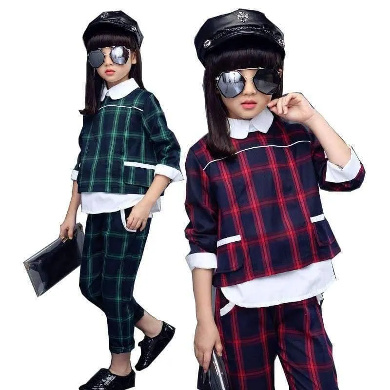Kinder Mädchen Kleidung Sets Herbst Teenager Mädchen Sport Anzug Plaid Anzug Schule Kinder Trainingsanzug für Mädchen Kleidung zwei Stücke 4 ~ 13T