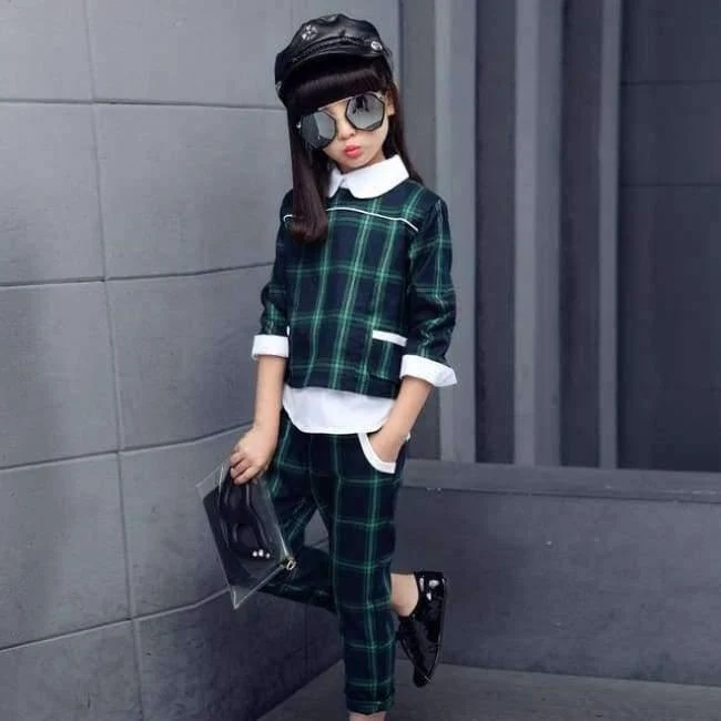 Kinder Mädchen Kleidung Sets Herbst Teenager Mädchen Sport Anzug Plaid Anzug Schule Kinder Trainingsanzug für Mädchen Kleidung zwei Stücke 4 ~ 13T