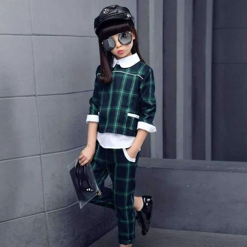 Kinder Mädchen Kleidung Sets Herbst Teenager Mädchen Sport Anzug Plaid Anzug Schule Kinder Trainingsanzug für Mädchen Kleidung zwei Stücke 4 ~ 13T