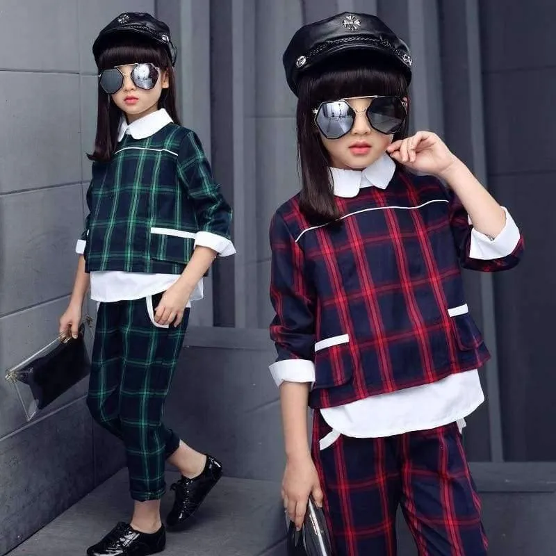 Kinder Mädchen Kleidung Sets Herbst Teenager Mädchen Sport Anzug Plaid Anzug Schule Kinder Trainingsanzug für Mädchen Kleidung zwei Stücke 4 ~ 13T