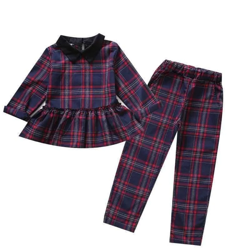 Kinder Mädchen Kleidung Sets Herbst Teenager Mädchen Sport Anzug Plaid Anzug Schule Kinder Trainingsanzug für Mädchen Kleidung zwei Stücke 4 ~ 13T