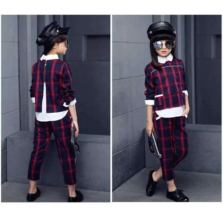 Kinder Mädchen Kleidung Sets Herbst Teenager Mädchen Sport Anzug Plaid Anzug Schule Kinder Trainingsanzug für Mädchen Kleidung zwei Stücke 4 ~ 13T
